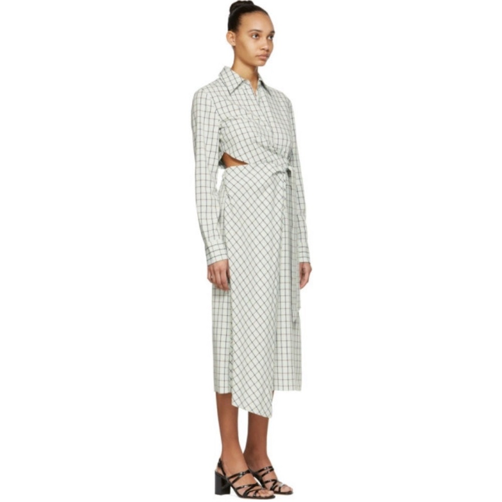Tibi Green Check Elliot Cut-Out Wrap Dress